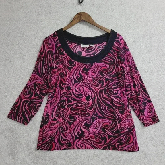 Chico's Travelers  Wome's 2 Pink & Black Swirl Print 3/4 Sleeve Top  30CT - Picture 1 of 5